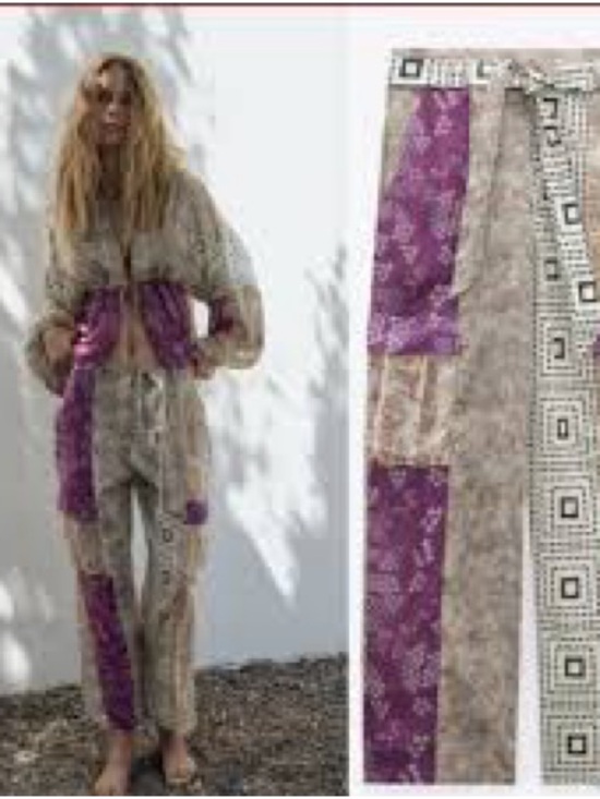 Zara Pants - Zara Patchwork Straight-Leg Pants in Purple and Beige